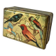 Large metal box - lithograph signed M. Beaudet - bird decoration