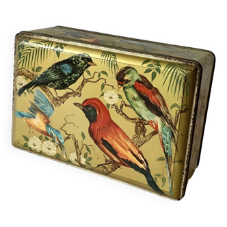 Large metal box - lithograph signed M. Beaudet - bird decoration