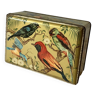 Grande boîte métallique - lithographie signée M. Beaudet - décor oiseaux