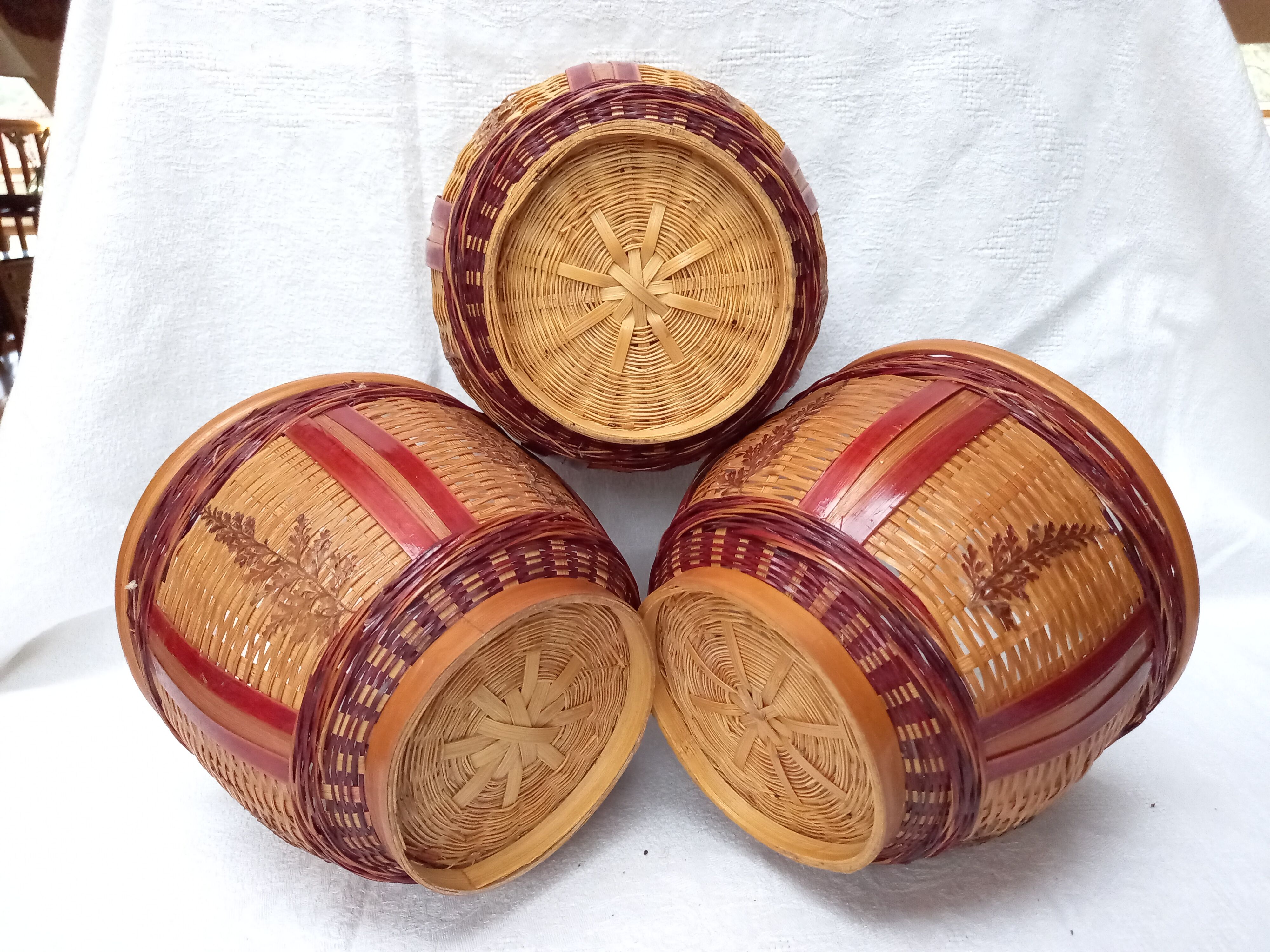 Trio de cache-pots vintage osier tressé