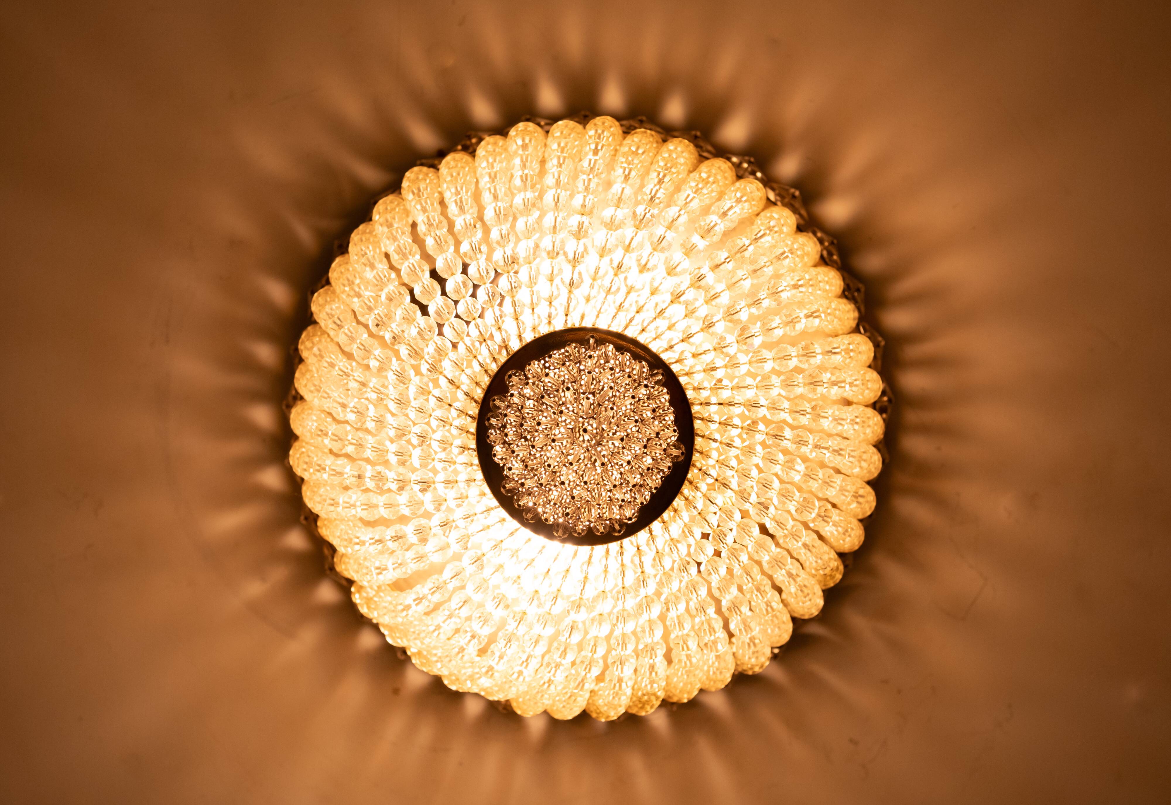 Lampe de plafond antique en cristal des années 1930