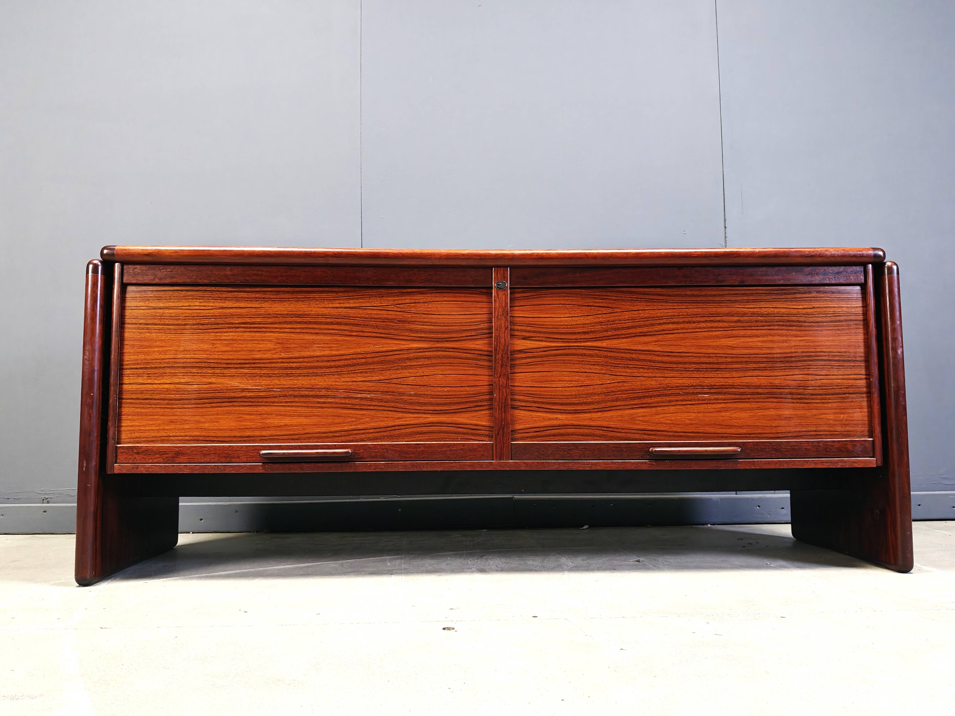Rosewood Credenza With Vertical Tambour Doors by Dyrlund, 1960s