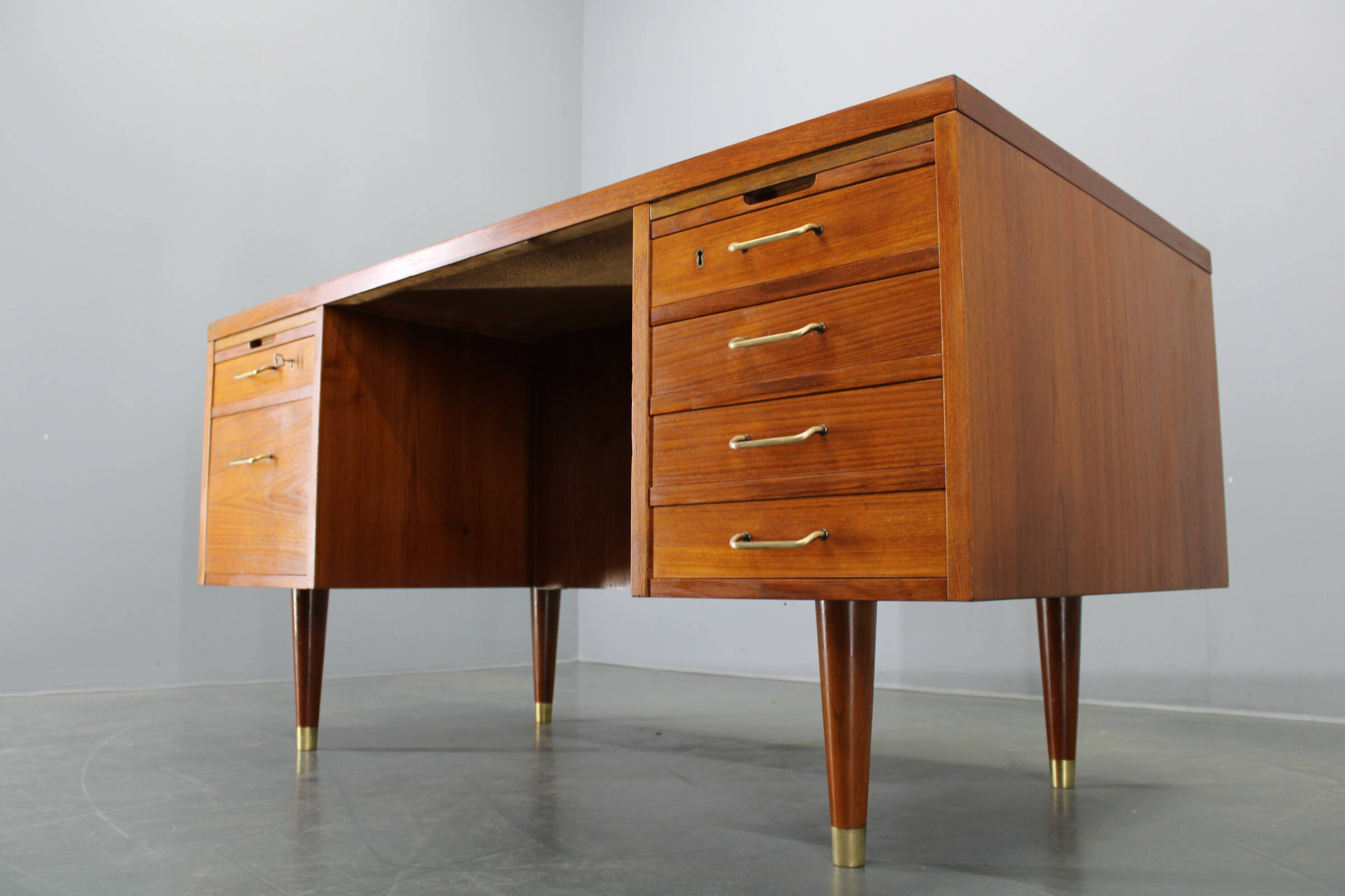 Mid-century Danish teak writing desk with brass details, 1960s