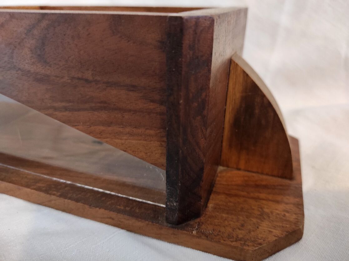 French Art Deco jewellery box handmade in wood and glass
