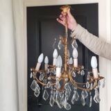 Lustre en bronze à pampilles cristal 9 feux
