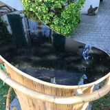 Rattan and bamboo bar & his 2 stools vintage 1950