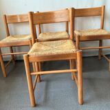 4 charlotte perriand style wood and straw chairs