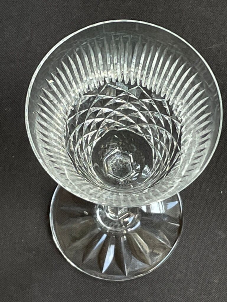 6 old carved crystal wine glasses