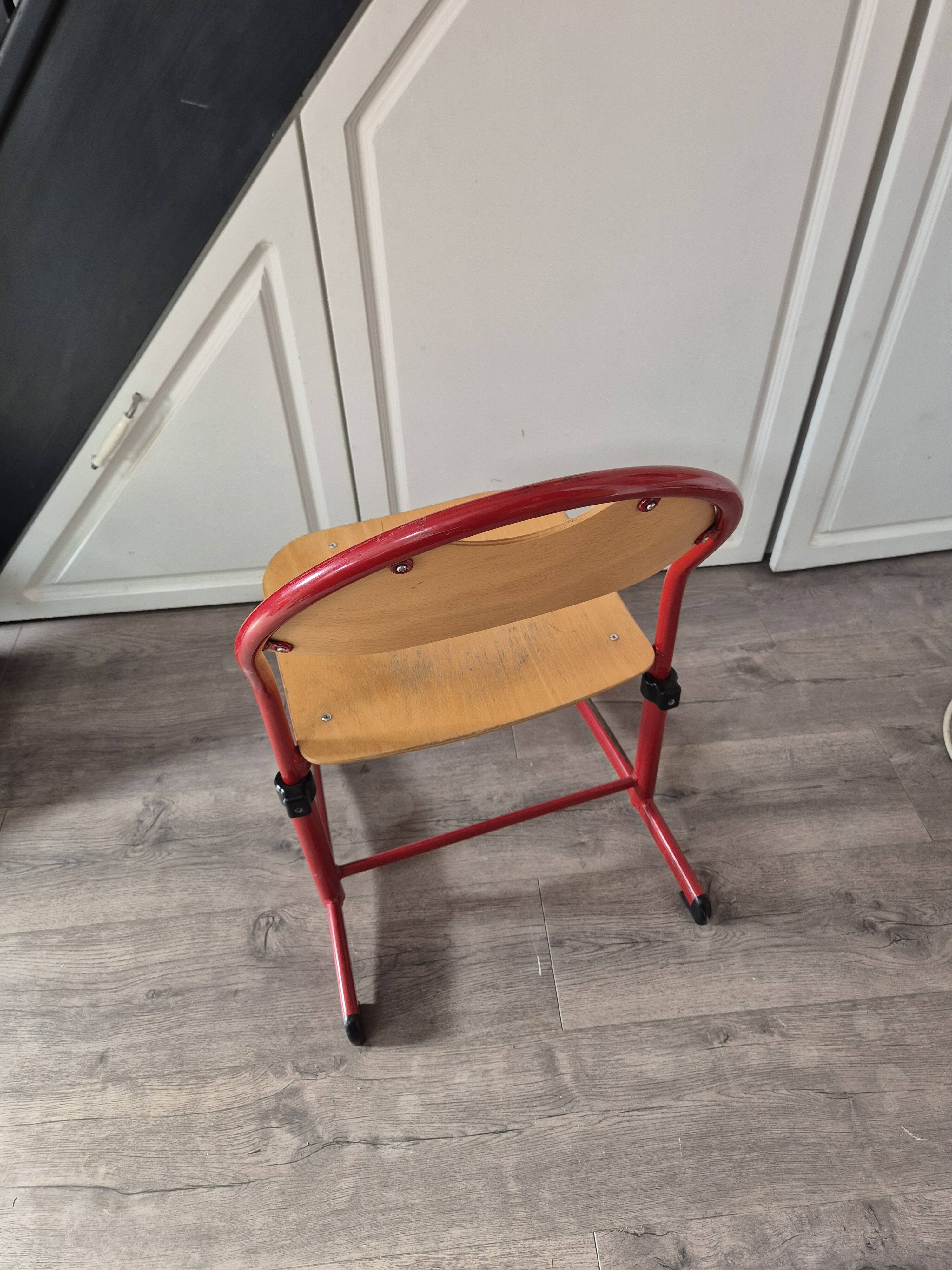 red metal and wood school chair for children