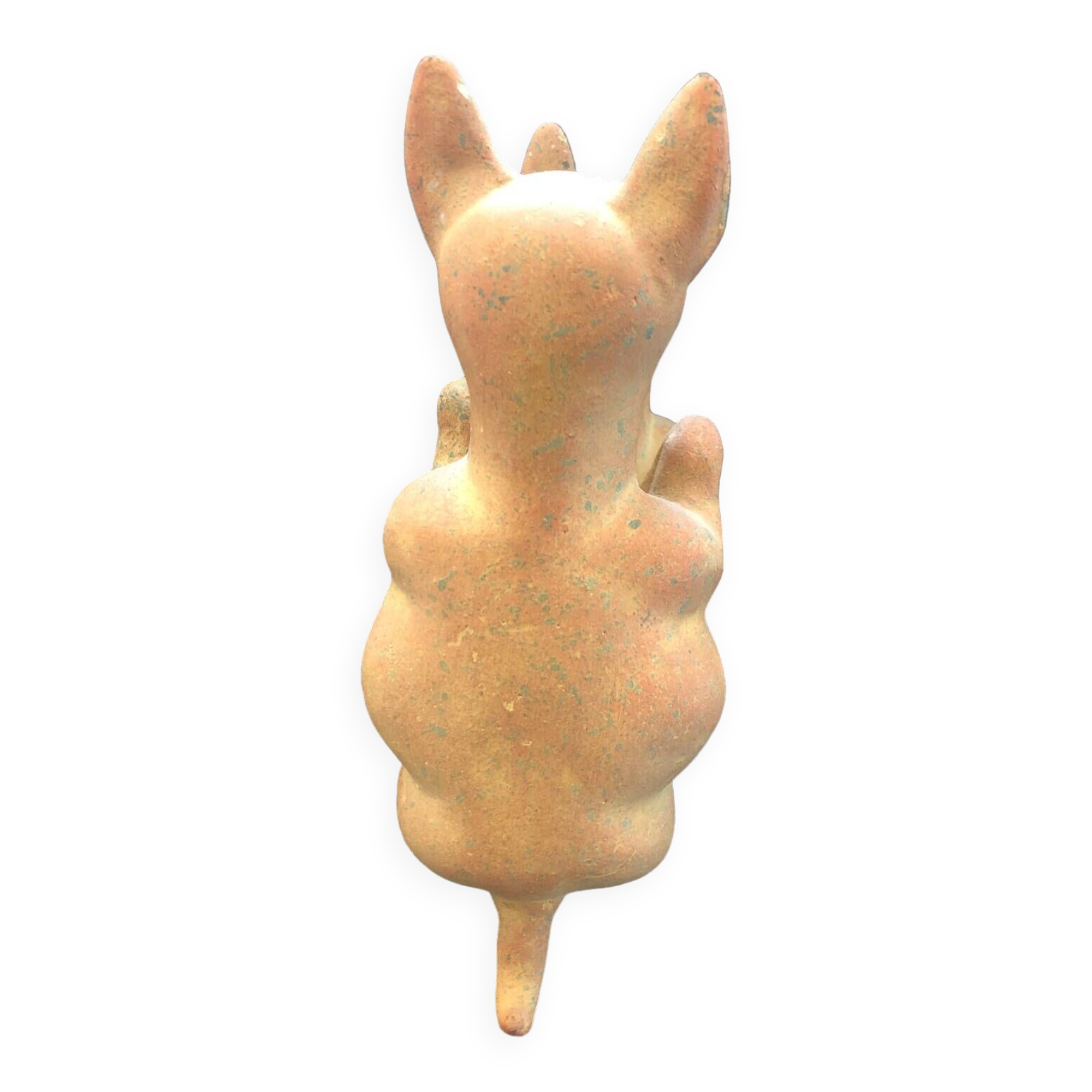 Pre-columbian style terracotta sculpture dancing fat dogs from colima mexico culture