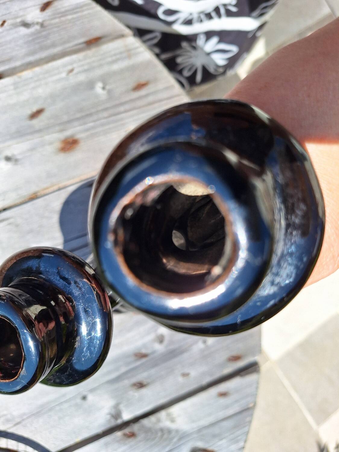 Iridescent black ceramic candle holder