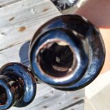 Iridescent black ceramic candle holder