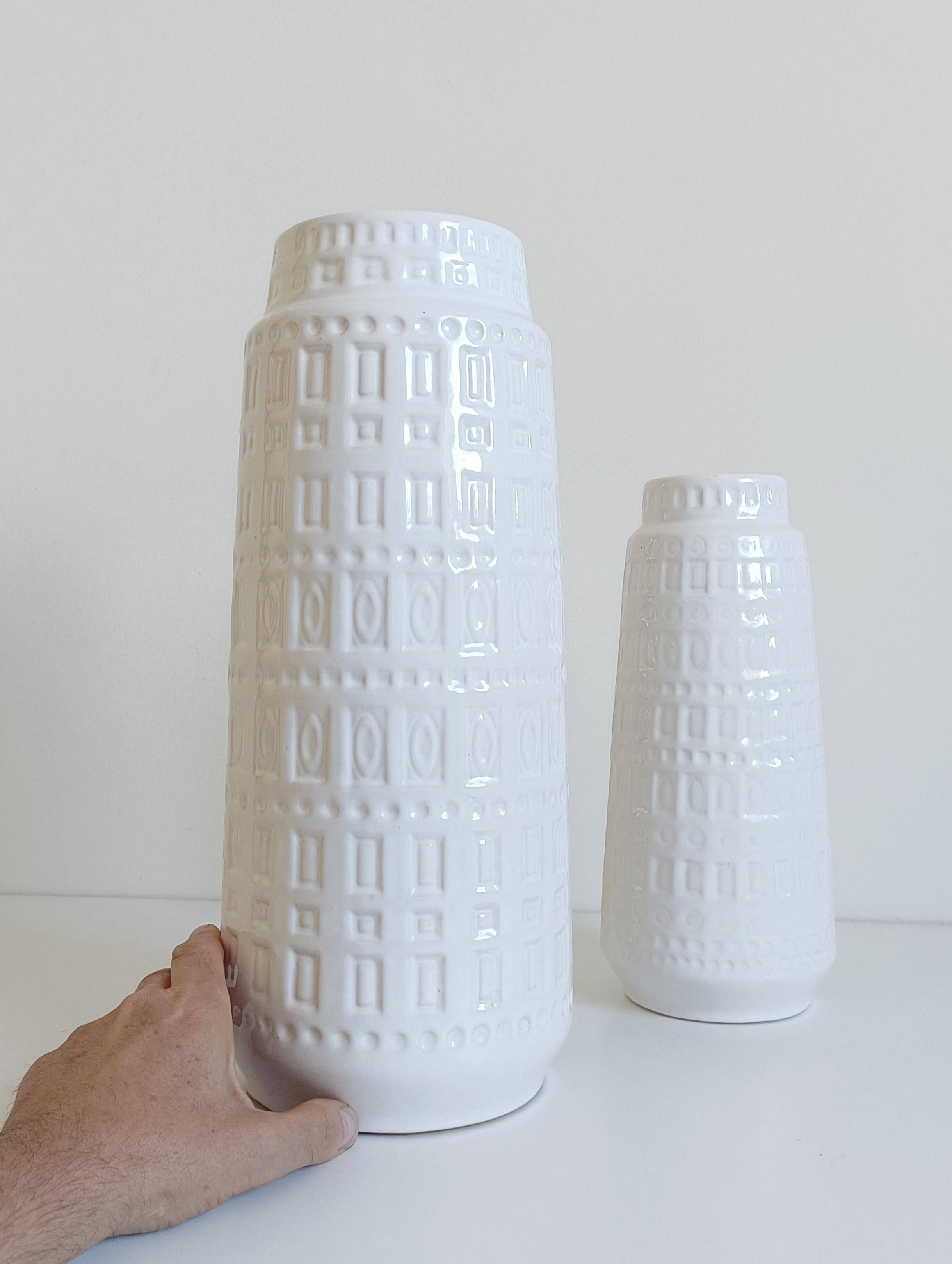 Mid-Century White Glazed West Germany Large Ceramic Vases by Scheurich, 1950s