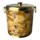 Seau à glace en bois de burl Lucite et laiton avec pinces, Italie, années 1970