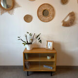 Vintage oak display cabinet from the 1960s.