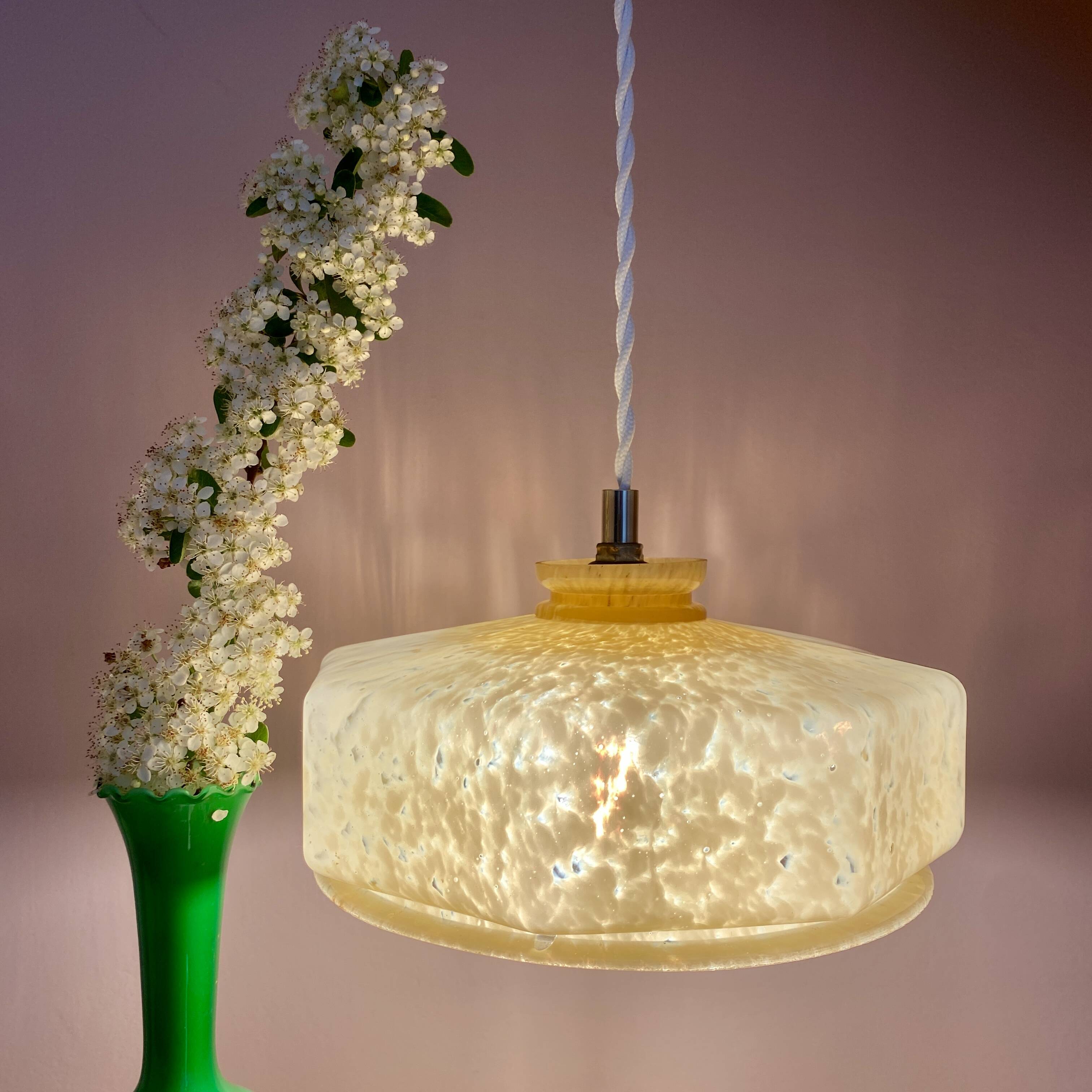 Vintage yellow Clichy glass lampshade pendant light