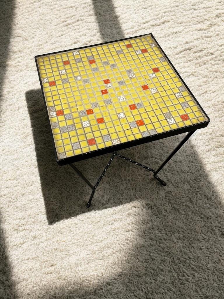 Mini vintage yellow plant table / mosaic side table