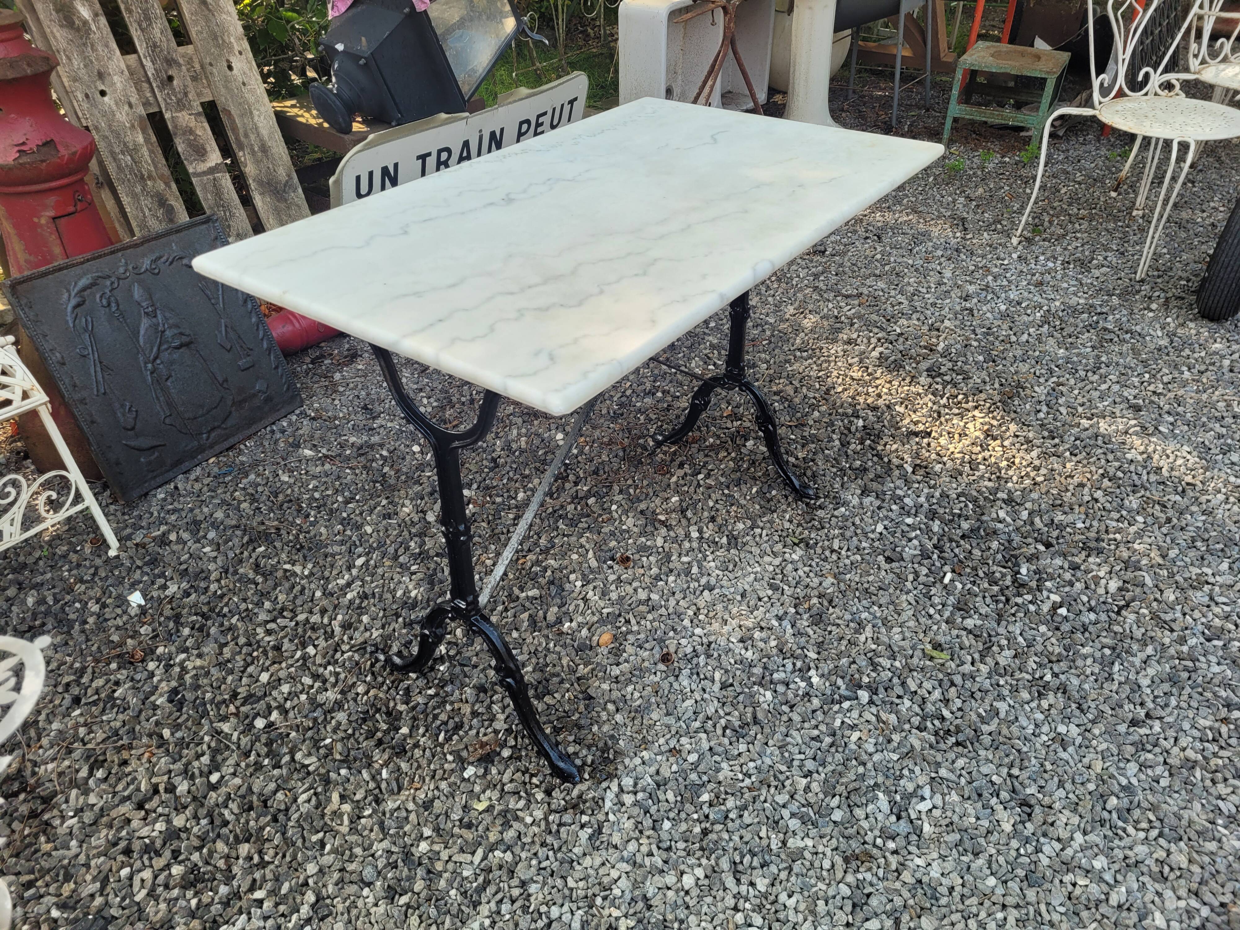 Bistro table top marble foot cast iron