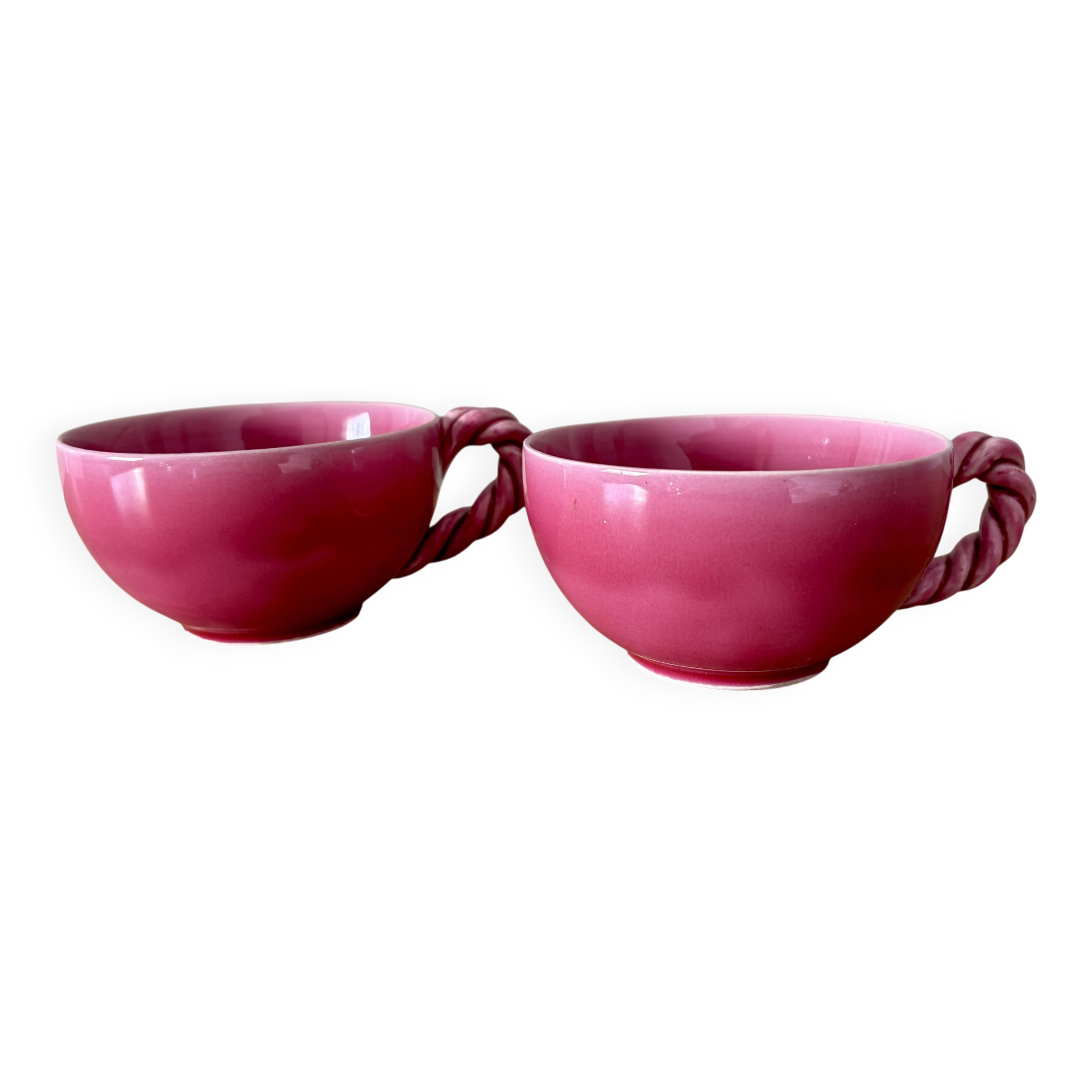 Set of 2 antique pink ceramic mugs