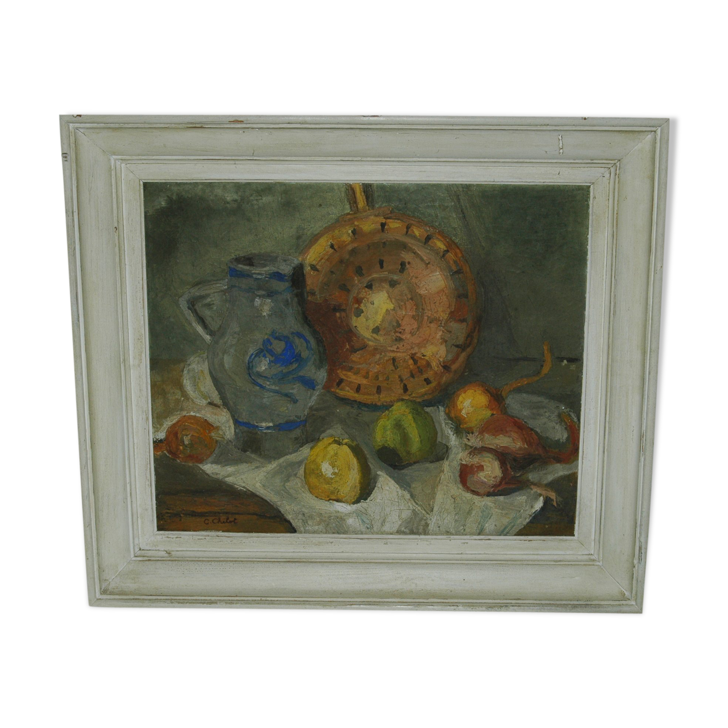 Painting Dead Nature circa 1940 oil on canvas by C Chilot