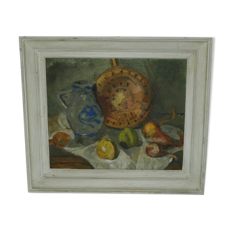 Tableau nature morte vers 1940 huile sur toile par C Chilot