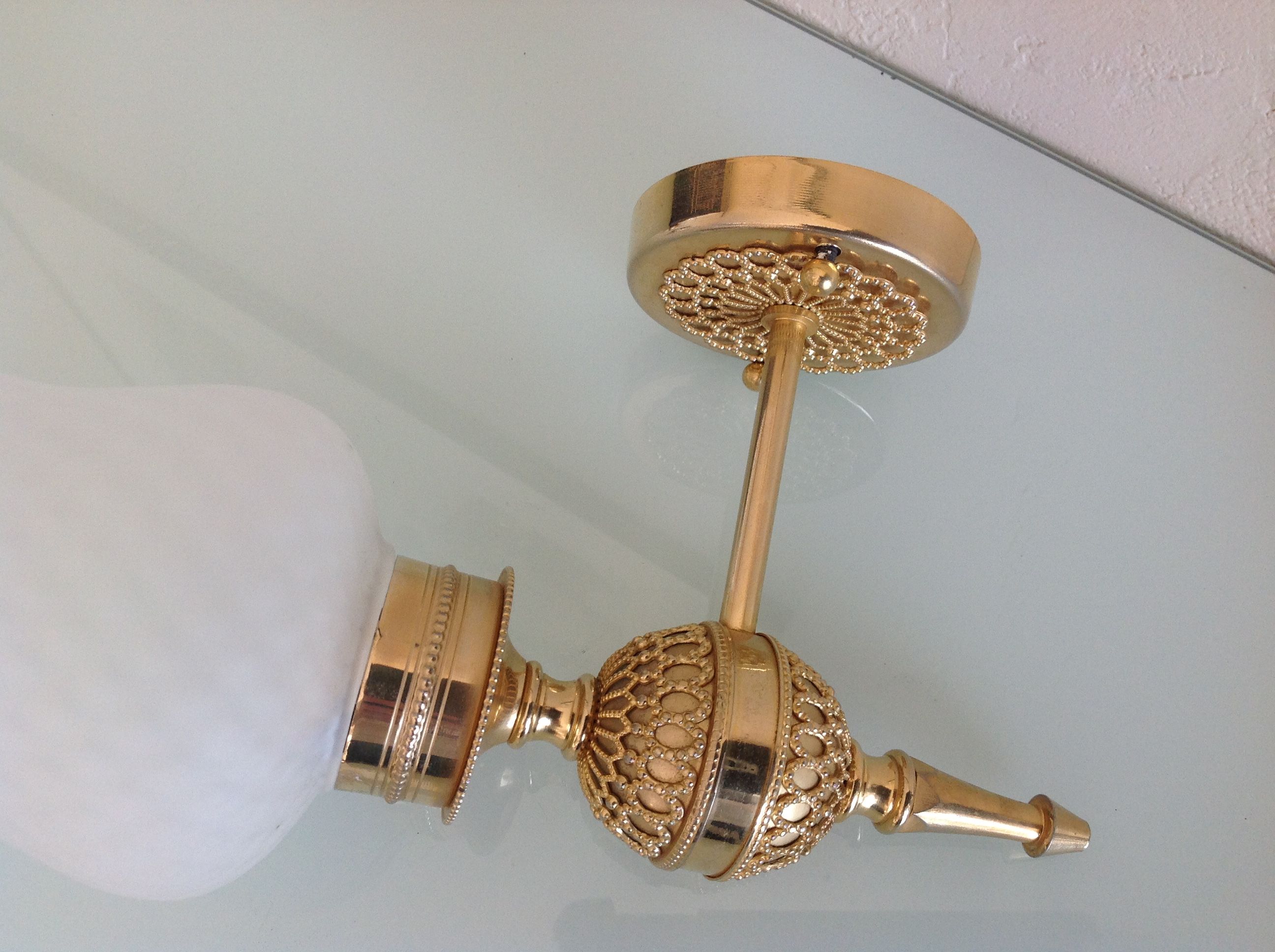 Brass wall light and satin glas vintage 50s-60s