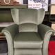 Vintage armchair in light green fabric from the 70s