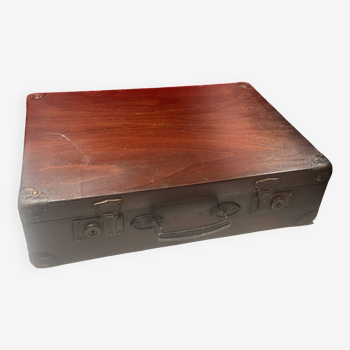 Ancienne valise bois boite nominative personnalisée, coffre coffret