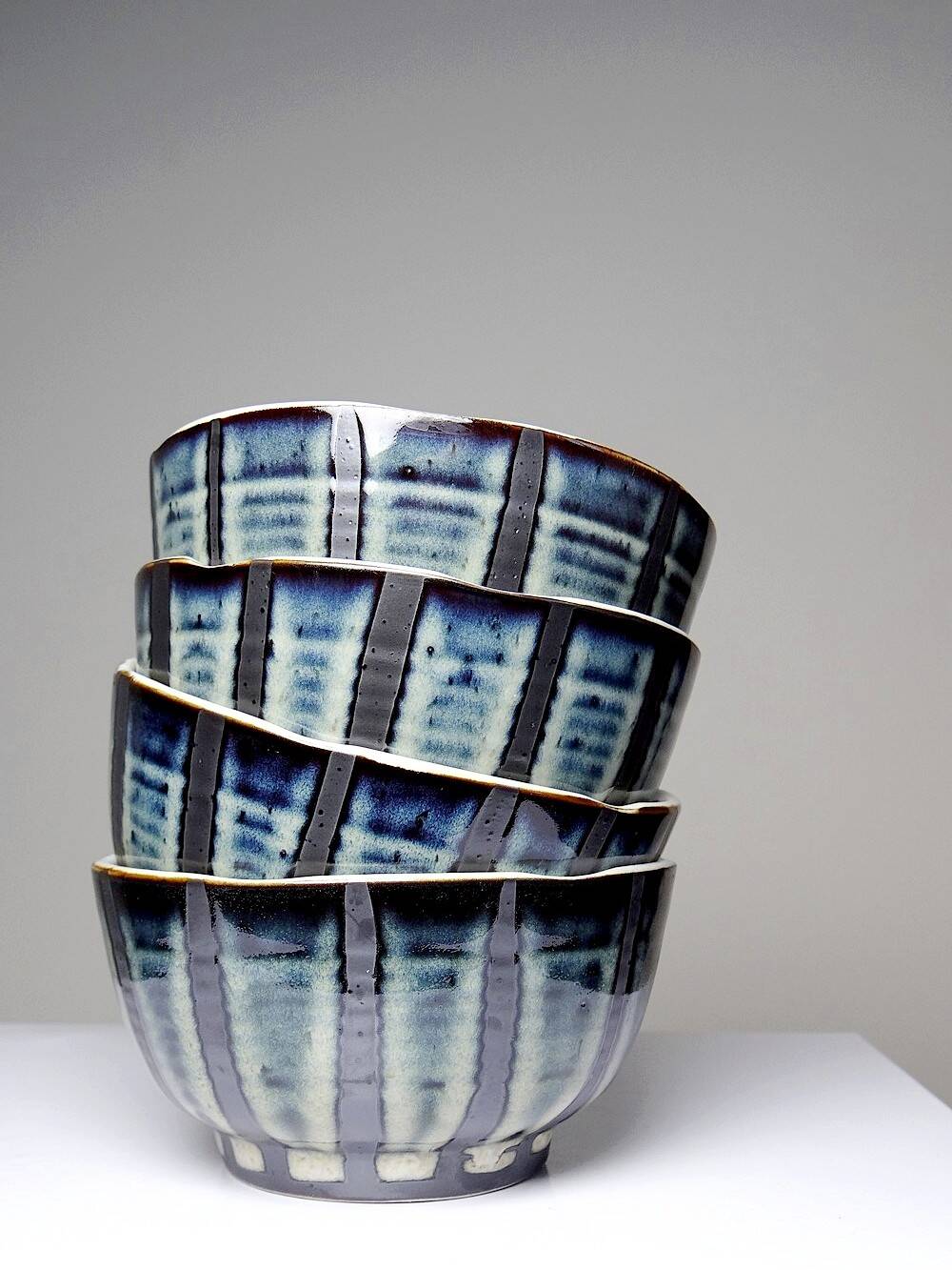 4 Japanese style handcrafted glazed ceramic bowls