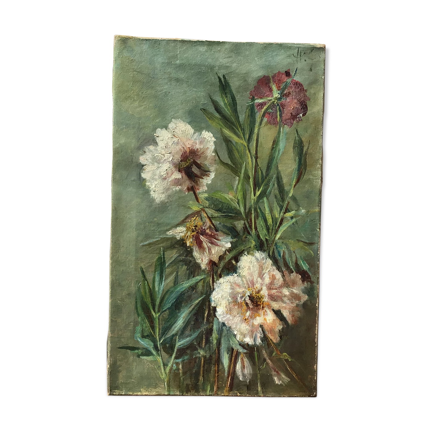 Ancient flower table laid peony oil on canvas