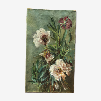 Ancient flower table laid peony oil on canvas