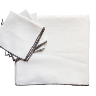 White upcycled linen tablecloth and towels