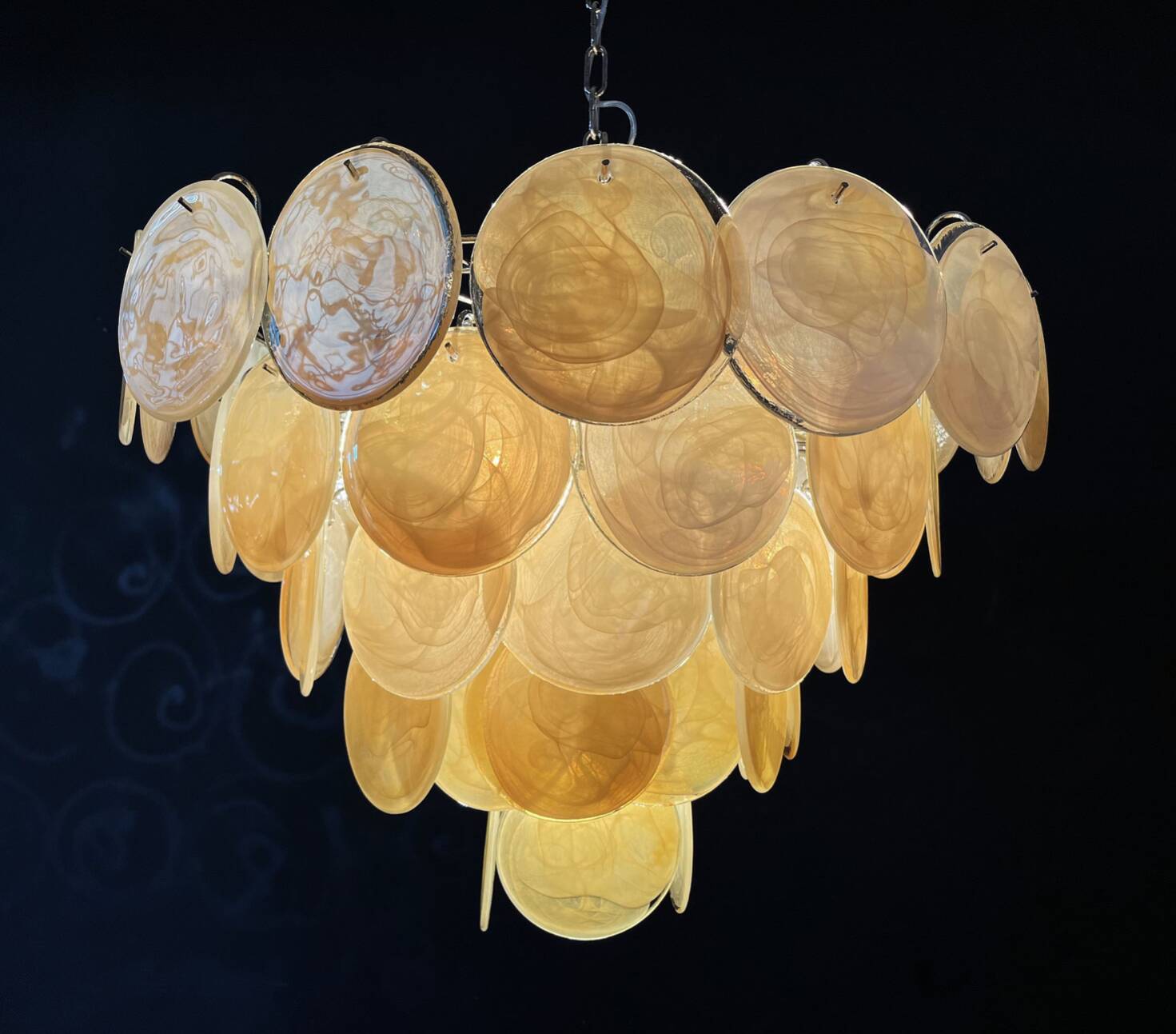 Vintage Murano Chandelier - 57 iridescent golden alabaster glasses