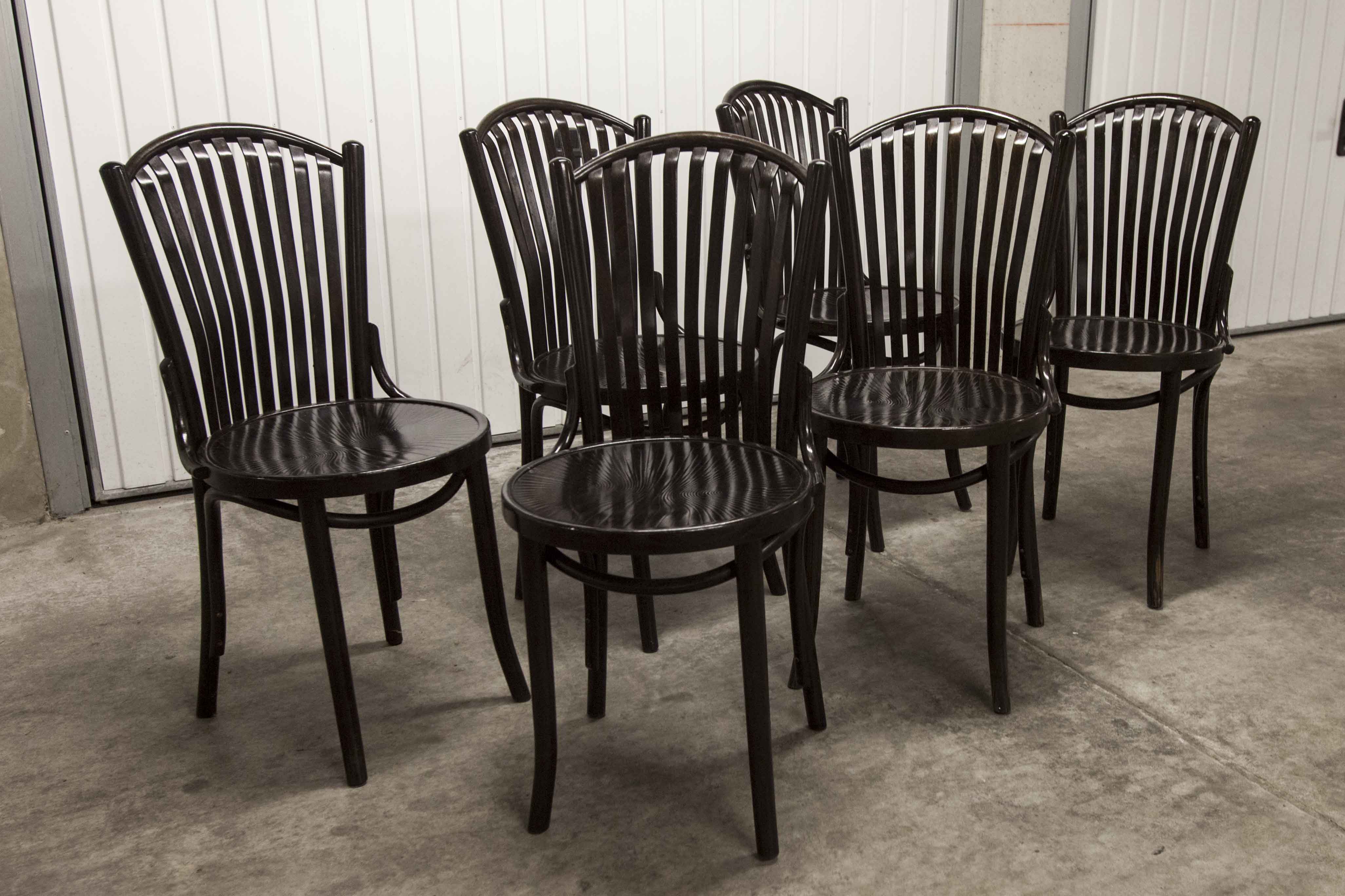 Set of 6 chairs Bistrot Baumann ref 22 curved wood