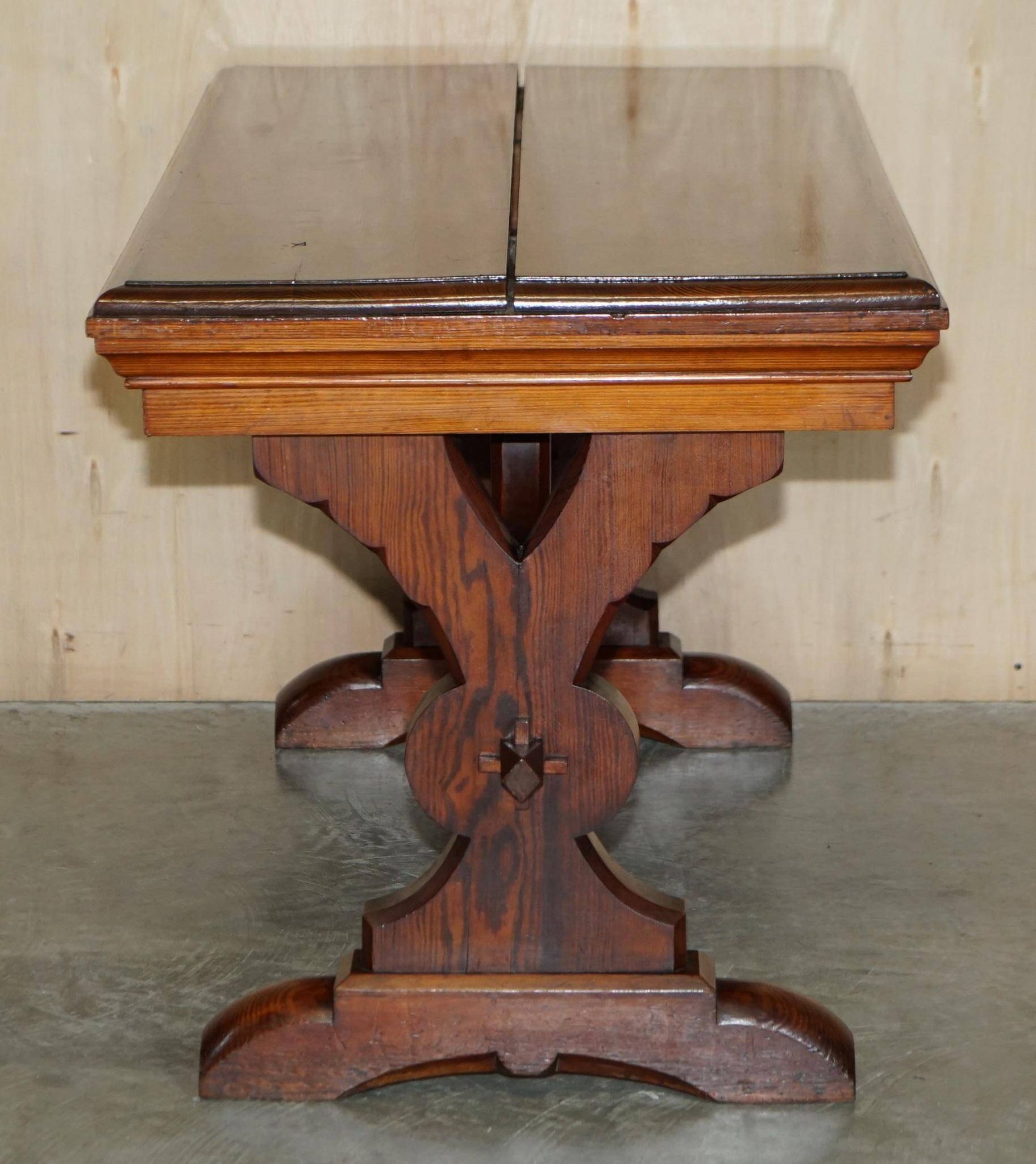 Victorian Gothic library table in antique oak
