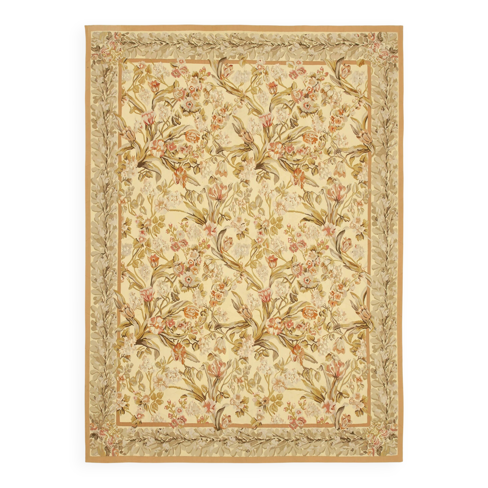 Handmade European Vintage Aubusson Kilim 266 cm x 366 cm