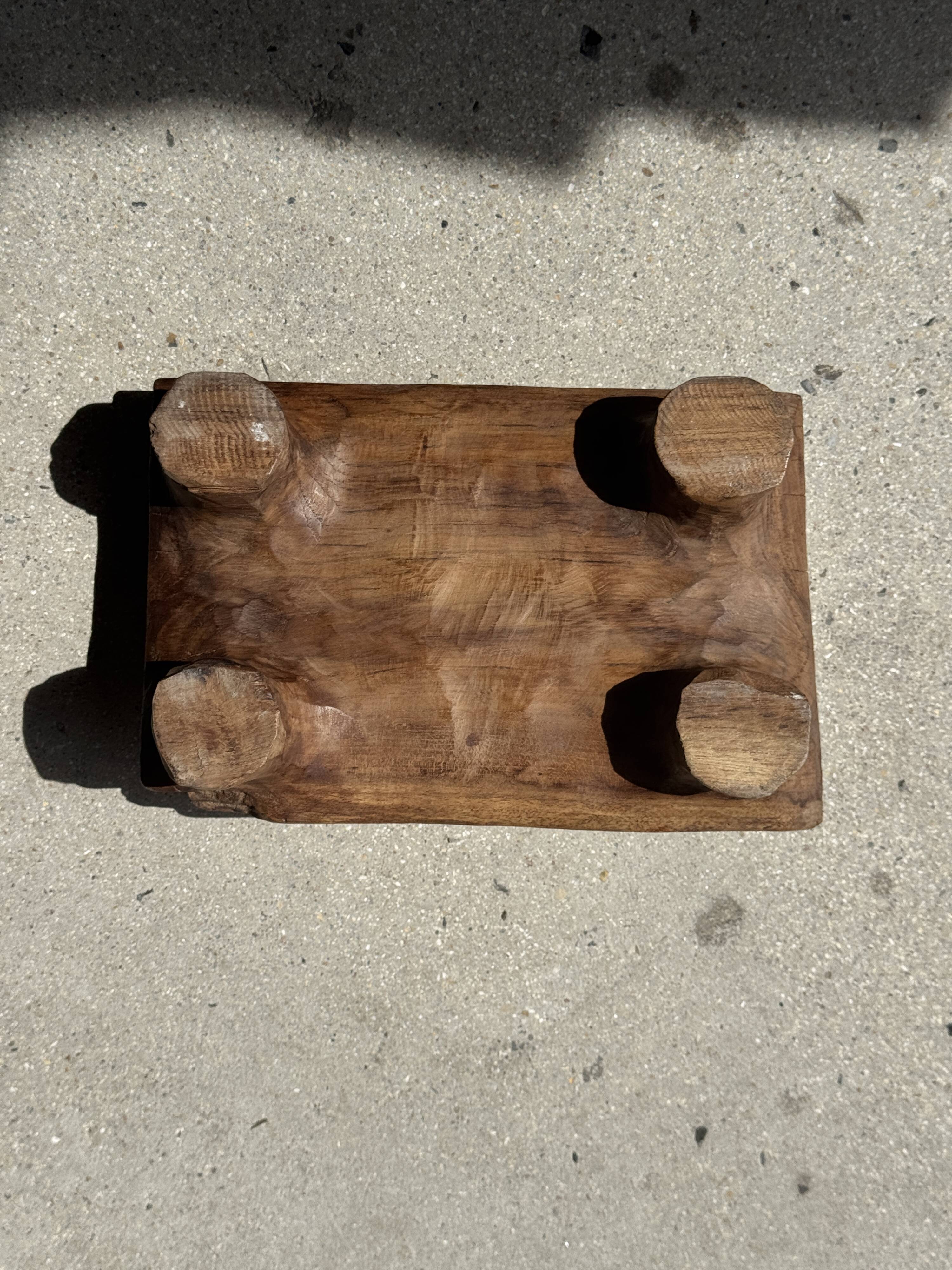 Small stool, footrest in organic blond teak monoxyle wabi-sabi L22