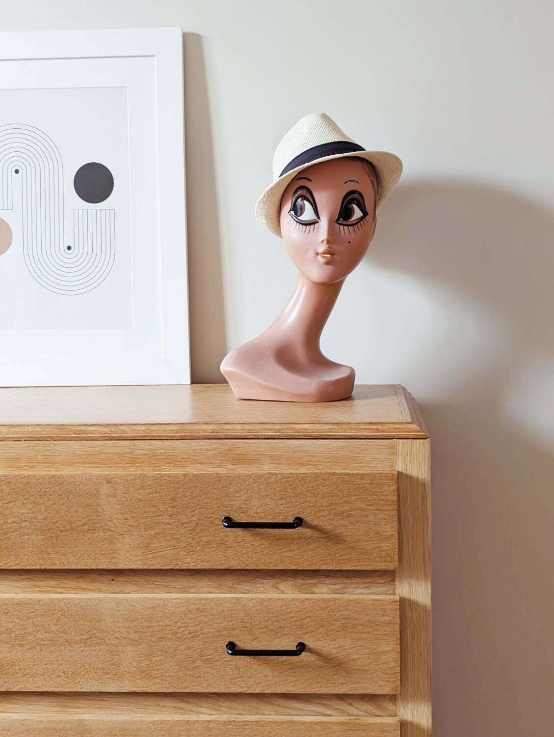 Vintage oak chest of drawers with splayed legs, restored