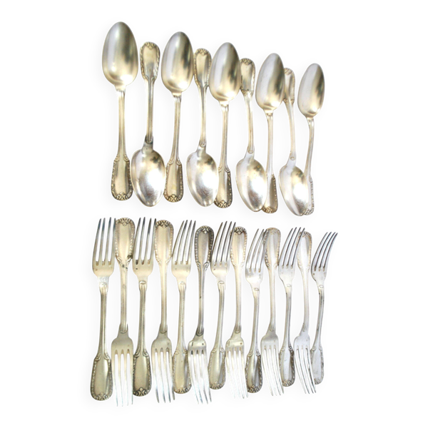 Lot de 21 couverts de table en métal argenté classique 1900 orfèvre Boulenger 21cm
