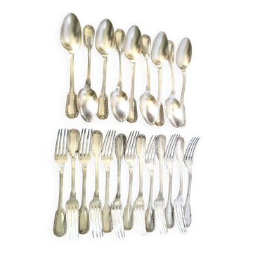Lot de 21 couverts de table en métal argenté classique 1900 orfèvre Boulenger 21cm