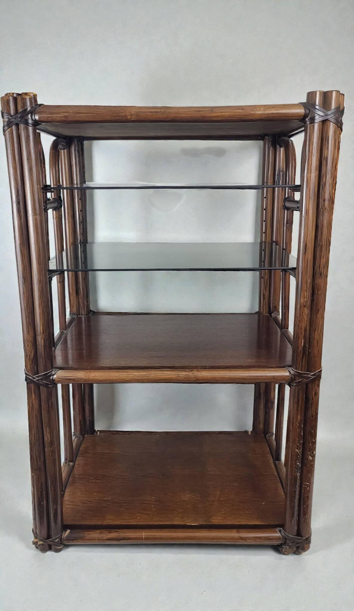 Bamboo shelf with smoked glass, 1970s