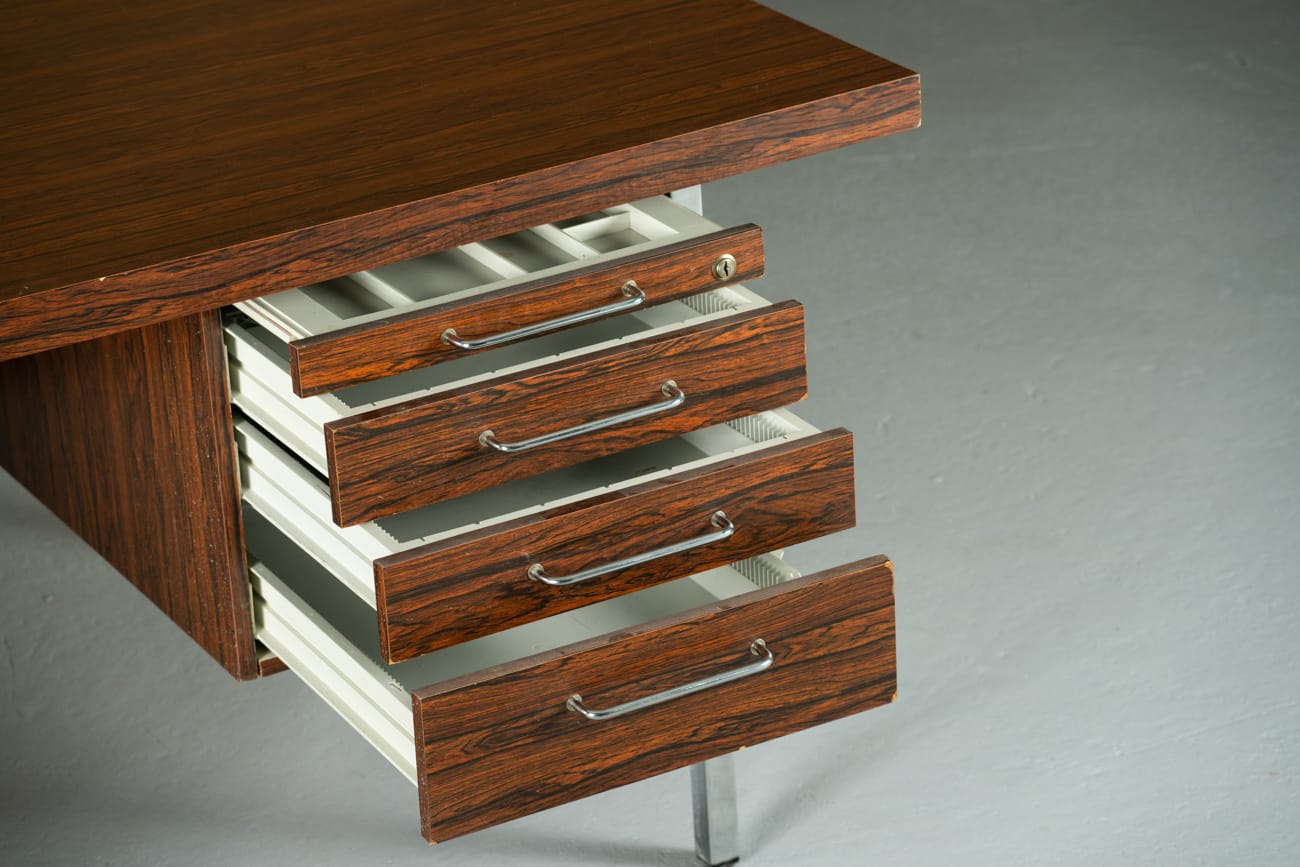 Mid-century rosewood and metal desk, Denmark 1970s