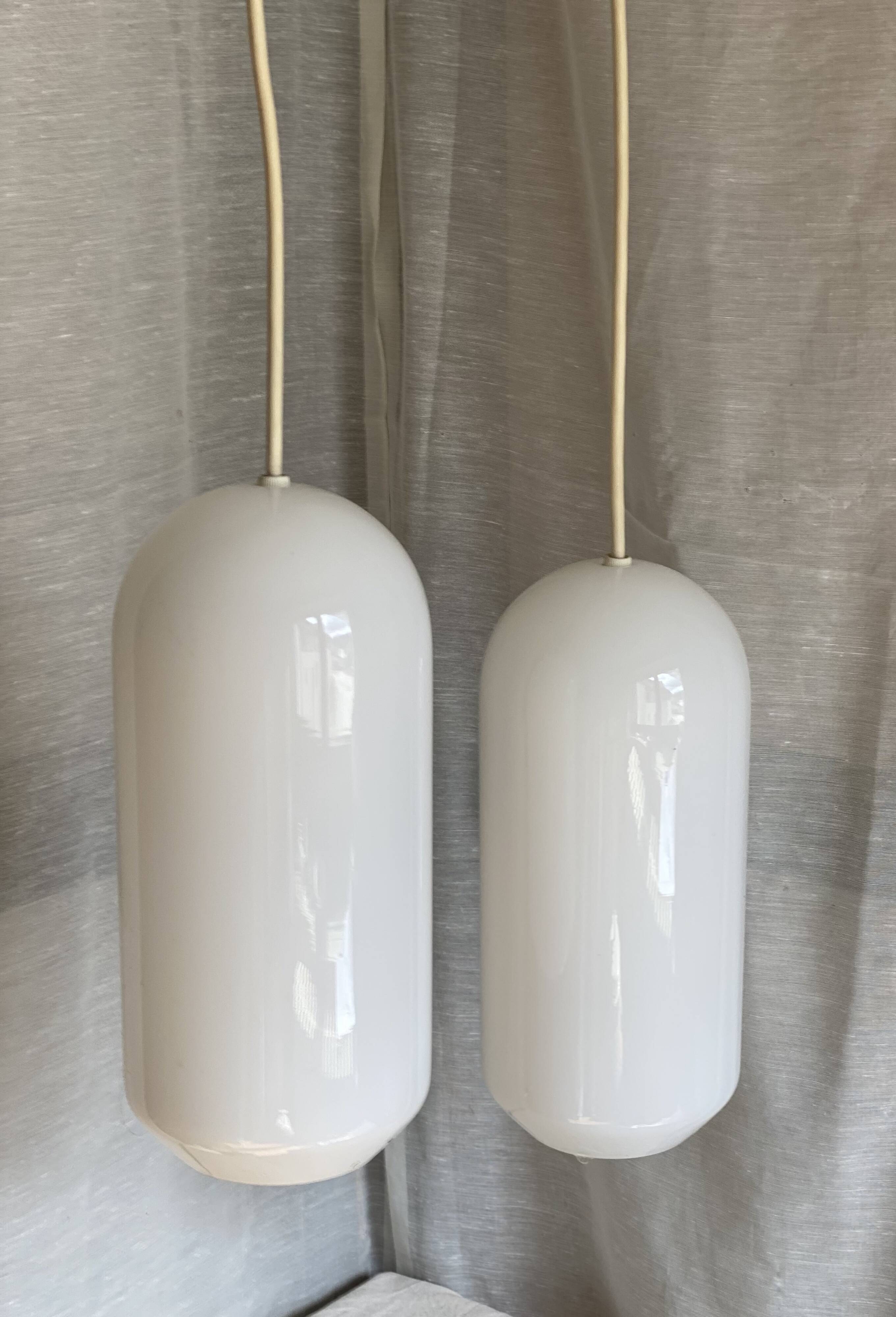 Vintage 1970 opaline suspension pair cigar shape