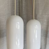 Vintage 1970 opaline suspension pair cigar shape