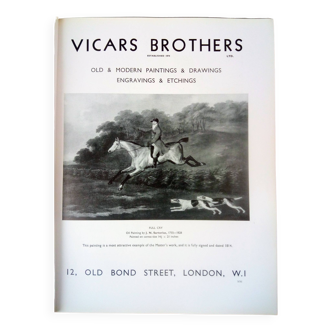 Old advertising poster for an antiques store, Vicars Brothers, London, 1936