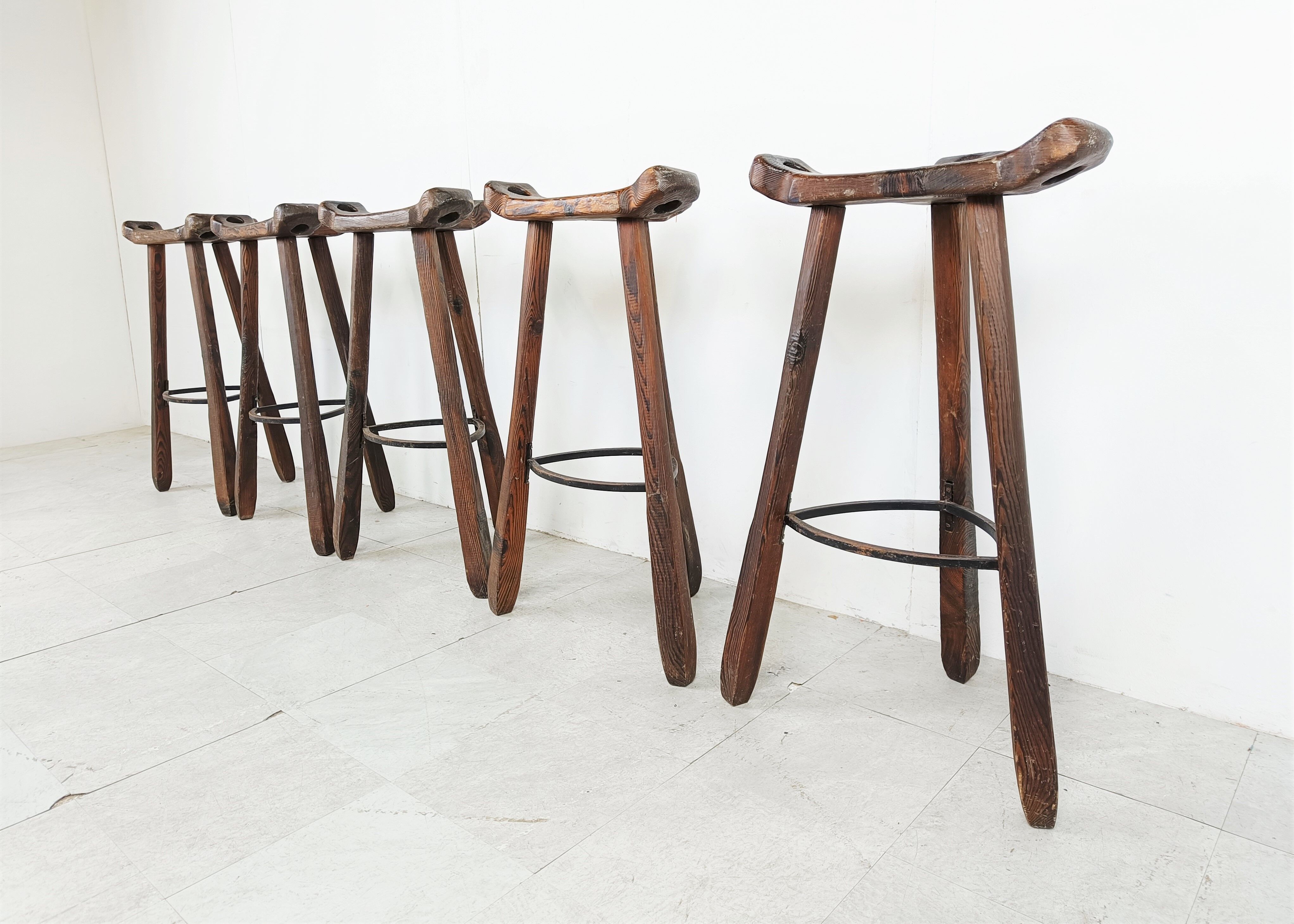 Mid century brutalist bar stools set of 5, 1960s