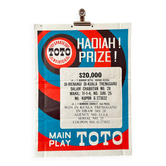 Original 1969 MALAYSIA LOTTERY GAMBLING TOTO LOTTO Advertising Campaign
