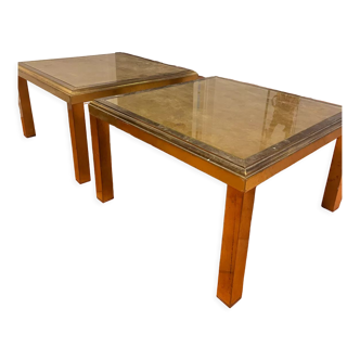Pair of sofa ends or coffee table design metal and glass aged 1970