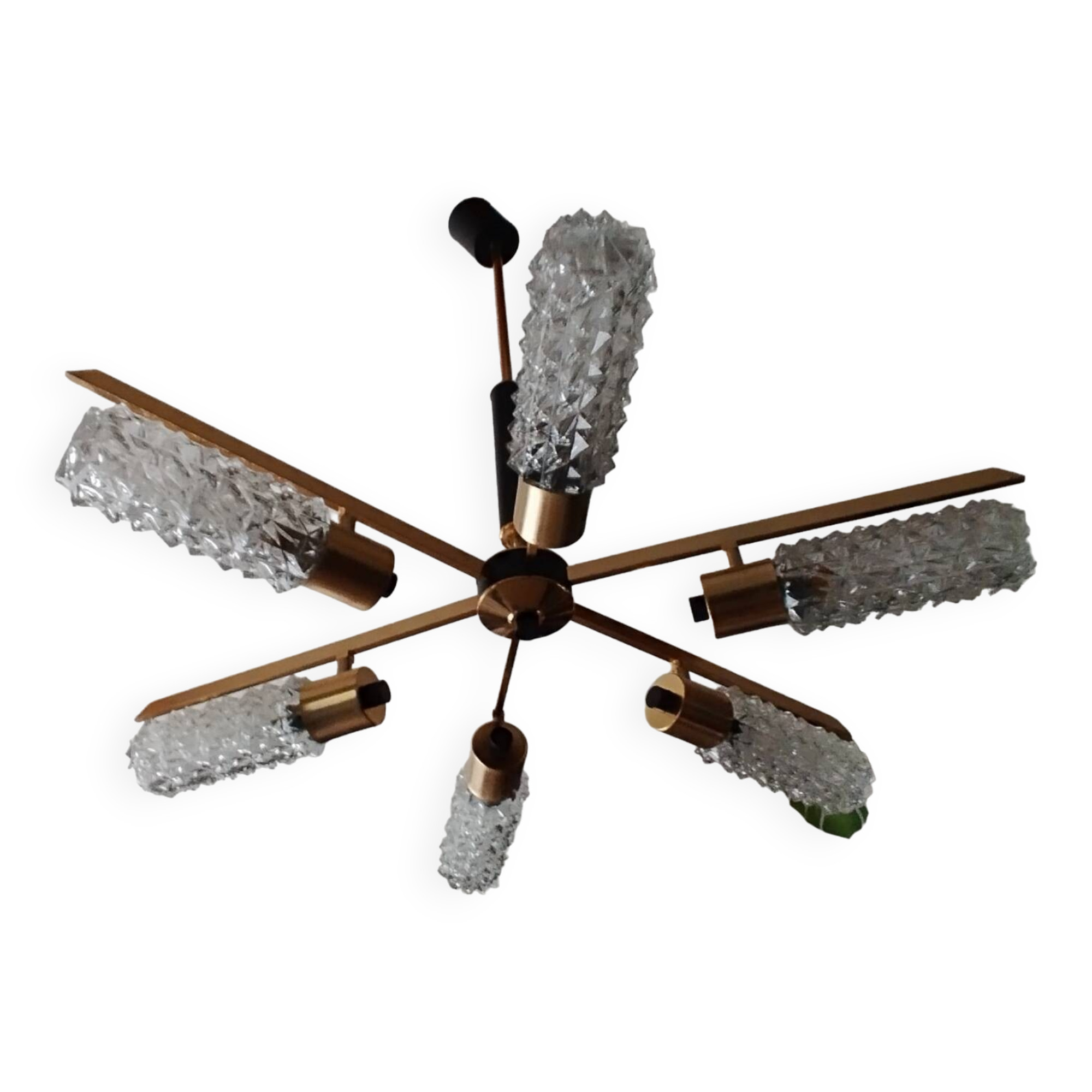 Arlus vintage brass and glass chandelier 6 lights