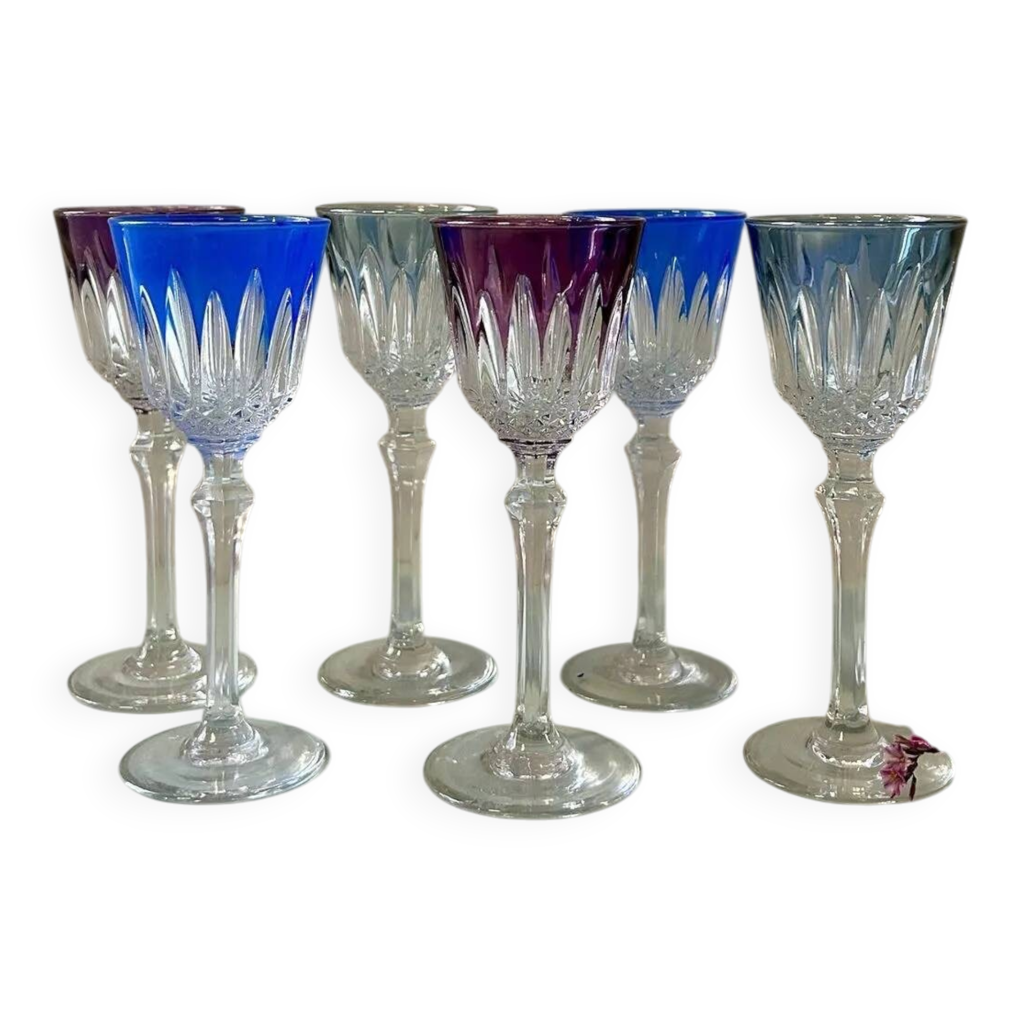 6 antique cut crystal liqueur glasses